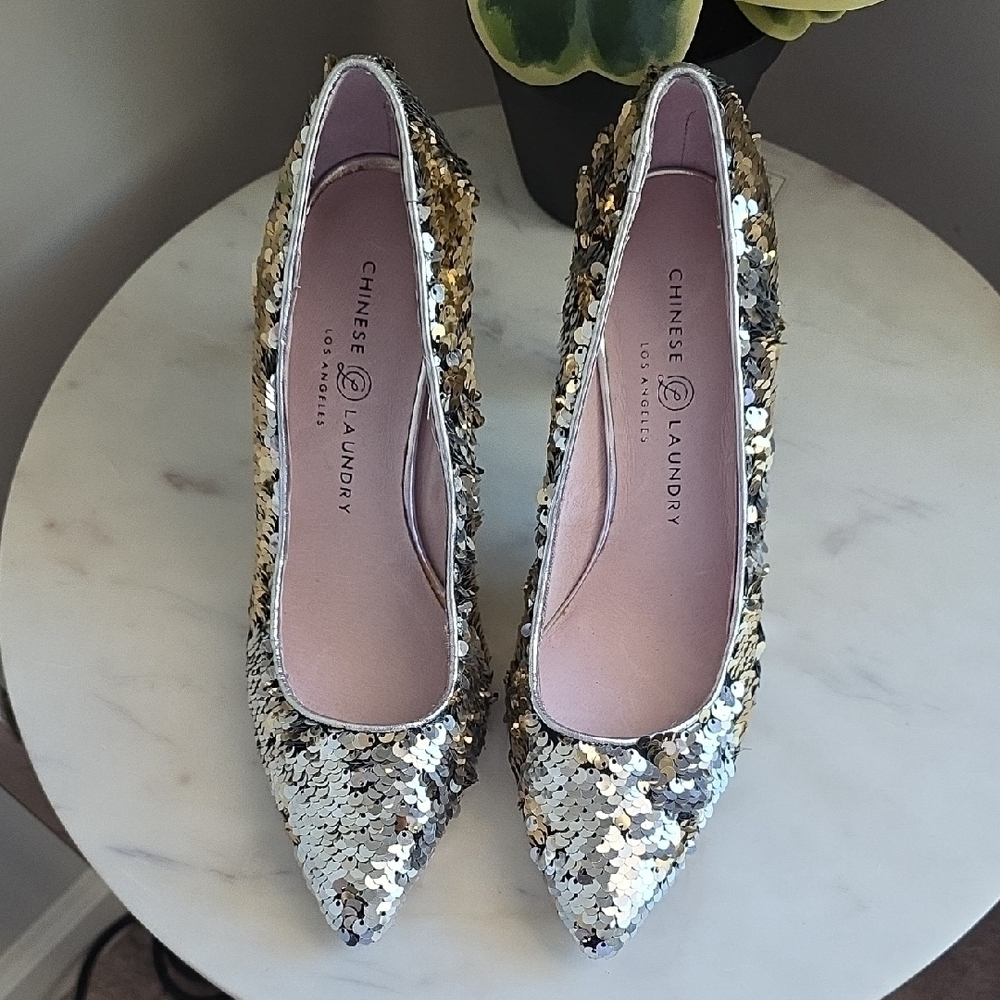 Chinese Laundry Glitter Heels in Gold and Silver